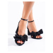 Komfortní dámské černé sandály na širokém podpatku