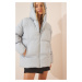 Happiness İstanbul Women's Gray Hooded Oversized Puffer Coat