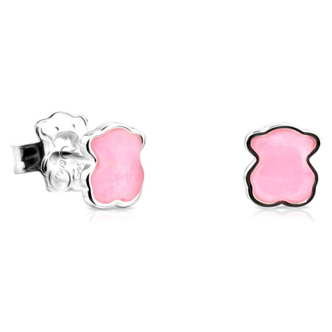 Tous Stříbrné medvídkové náušnice s růžovým křemenem Icon Color 815433610