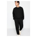 Trendyol Black Tracksuit Oversize/Wide-Fit Long Sleeve Labeled Fleece Inner