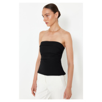 Trendyol Black Strapless Fitted Draped Woven Blouse