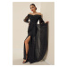 By Saygı Madonna Collar Sleeves Tulle Lined Gathered Front Lycra Glitter Long Dress Silver