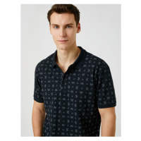 Koton Polo Neck T-shirt with Buttons, Slim-Cut Shawl Print Detailed Cotton.
