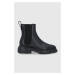 Kožené kotníkové boty Emporio Armani dámské, černá barva, na plochém podpatku