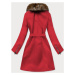 Červený dámský kabát s kožešinou (JC241)