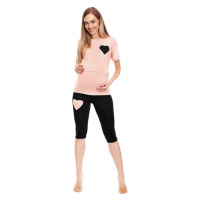 Těhotenské a kojící pyžamo s legínami a tričkem s krmným panelem srdce v růžové barvě