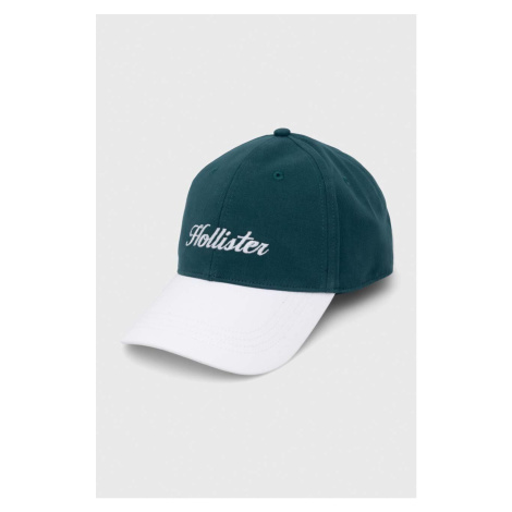 Bavlněná baseballová čepice Hollister Co. zelená barva, s aplikací