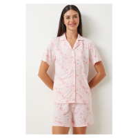 Happiness İstanbul Women's Light Pink Patterned Viscose Shorts Shirt Pajama Set