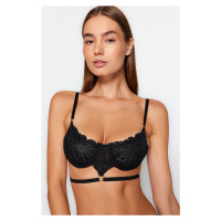 Trendyol Black Lace Capless Underwire Knitted Bra with Piping Detail