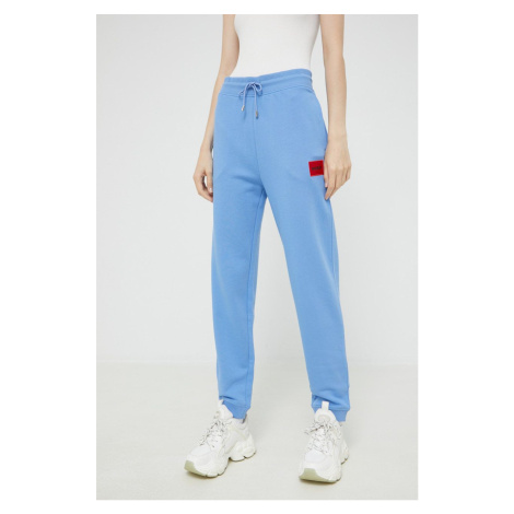 Kalhoty HUGO dámské, modrá barva, hladké, 50455983 Hugo Boss