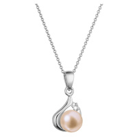 Evolution Group Zlatý 14 karátový náhrdelník bílé zlato s růžovou říční perlou a briliantem 82PB