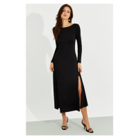 Cool & sexy dámské černé maxi šaty s dvojitým rozparkem s hlubokým výstřihem