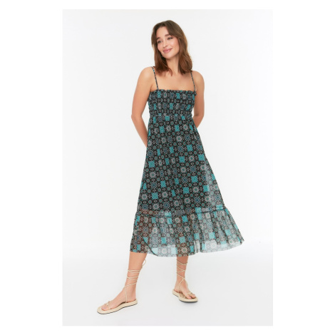 Trendyol Green Printed Tulle Knitted Dress