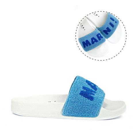 Pantofle marni contrasting logo sponge pool slides white