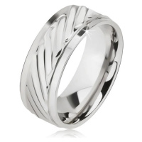 Lesklý prsten z oceli - obroučka se šikmými rýhami, snížené okraje