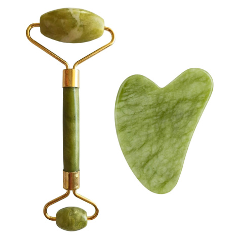 Palsar 7 Masážní váleček a destička Guasha zelený xiuyan jadeit (Light Green Xiuyan Jade Roller 