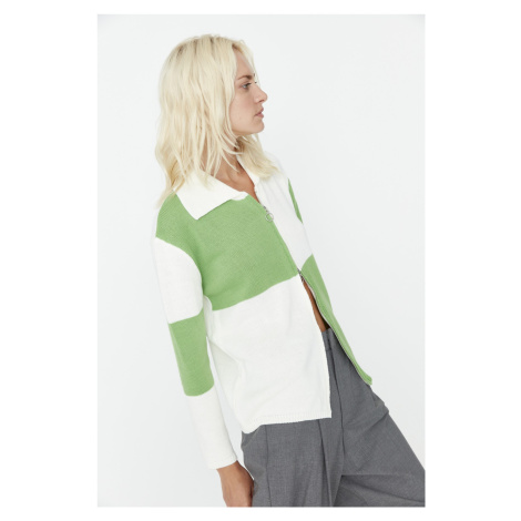 Trendyol zelený zip Detailní pletený svetr