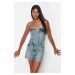 Trendyol Blue Stitching Detailed Denim Overalls