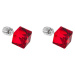 Evolution Group Stříbrné náušnice pecka s krystaly červená kostička 31030.3 light siam