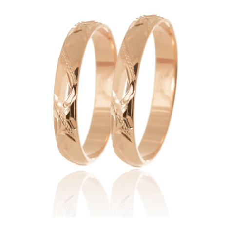 Snubní prsteny z růžového zlata půlkulaté ryté SNUB0138R + DÁREK ZDARMA
