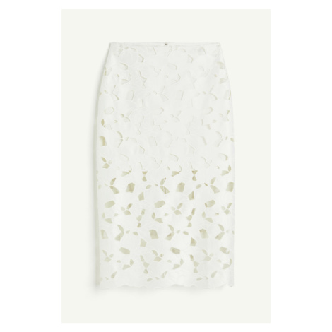 H & M - Saténová sukně s madeirou - bílá H&M