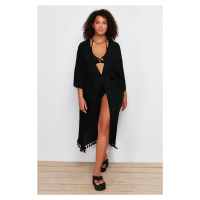 Trendyol Curve Black Tasseled Woven Kimono & Kaftan