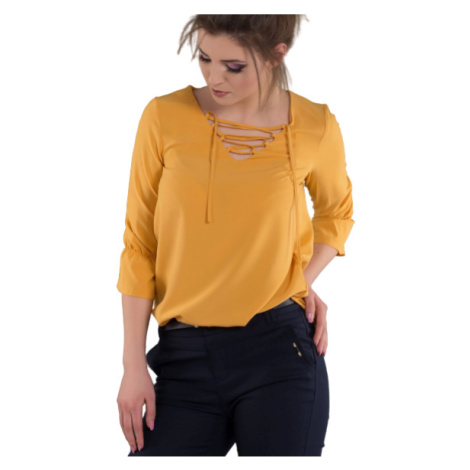 Blouse with lace-up neckline yellow INPRESS
