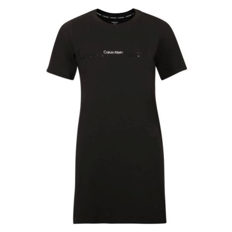 Calvin Klein EMBOSSED ICON LOUNGE-S/S NIGHSHIRT Dámské šaty, černá, velikost