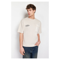 Trendyol Stone Oversize Special Pocket Detailed Printed 100% Cotton T-Shirt