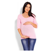 Těhotenský vypasovaný svetr s 3/4 rukávy v růžové barvě