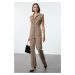 Trendyol Beige Belted Shirt Collar Button Detailed Tweed Woven Overalls