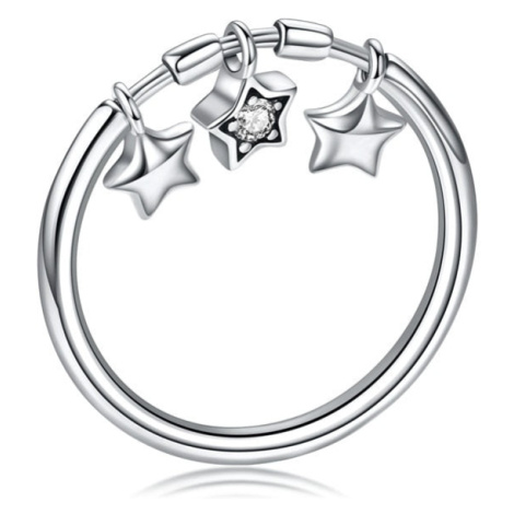 Stříbrný prsten s visacími hvězdičkami a srdíčky LOAMOER
