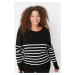 Trendyol Curve Black Striped Crew Neck Knitwear Sweater