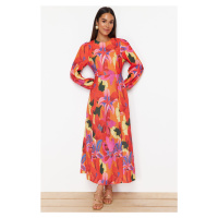 Trendyol Red Floral Patterned Woven Linen Look Dress