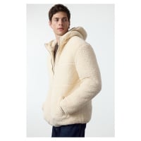 Trendyol Ecru Wellsoft Plush Hooded Winter Coat