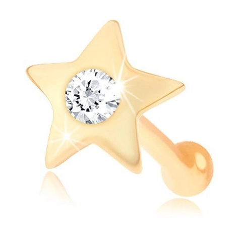 Rovný piercing do nosu ze žlutého 14K zlata - malá lesklá hvězdička se zirkonem Šperky eshop