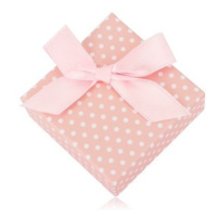 Puntíkovaná krabička na náušnice nebo dva prsteny - pastelově růžový odstín, mašle