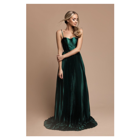 Smaragdové společenské šaty s plisovanou sukní