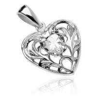 Stříbrný 925 přívěsek - srdce s čirým zirkonovým srdíčkem a ornamenty