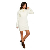 Pletené svetrové šaty s výstřihem ecru model 18001920 - BeWear
