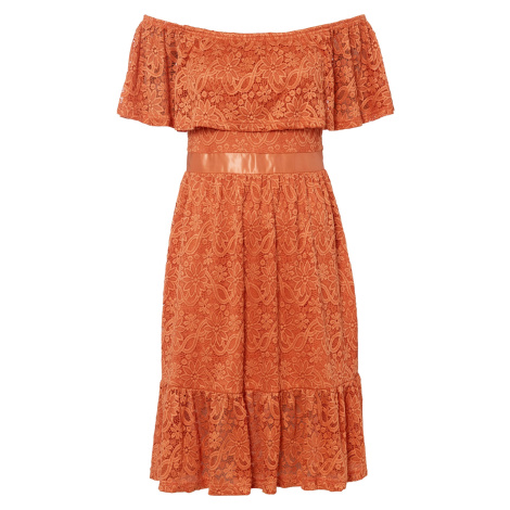 Bonprix BODYFLIRT krajkové šaty s Carmen dekoltem Barva: Oranžová, Mezinárodní