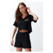 Trendyol Black Embroidered Ribbed Knitted Pajamas Set