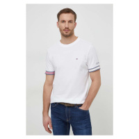 Bavlněné tričko Tommy Hilfiger bílá barva, s potiskem, MW0MW34430