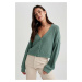 DEFACTO Regular Fit V Neck Basic Plain Buttoned Knitwear Cardigan