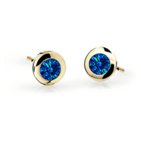 Dětské náušnice Danfil C1537 ze žlutého zlata s kamínkem Dark Blue, zapínání puzeta