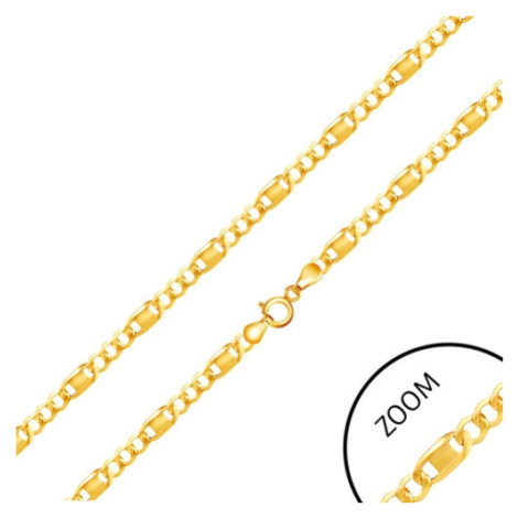 Řetízek ve žlutém zlatě 585 - tři oválná očka, podlouhlé očko s obdélníkem, 550 mm Šperky eshop