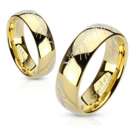 Ocelový prsten zlaté barvy, písmo z Lord of the Rings Šperky eshop