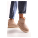 Shoeberry Women's Uggy Beige Short Suede Boots with Pile Inside Beige Textile.