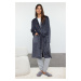 Trendyol Smoke Belted, Piping, Pocketed Velvet Knitted Dressing Gown