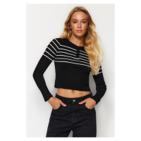 Trendyol Black Crop Striped Knitwear Sweater